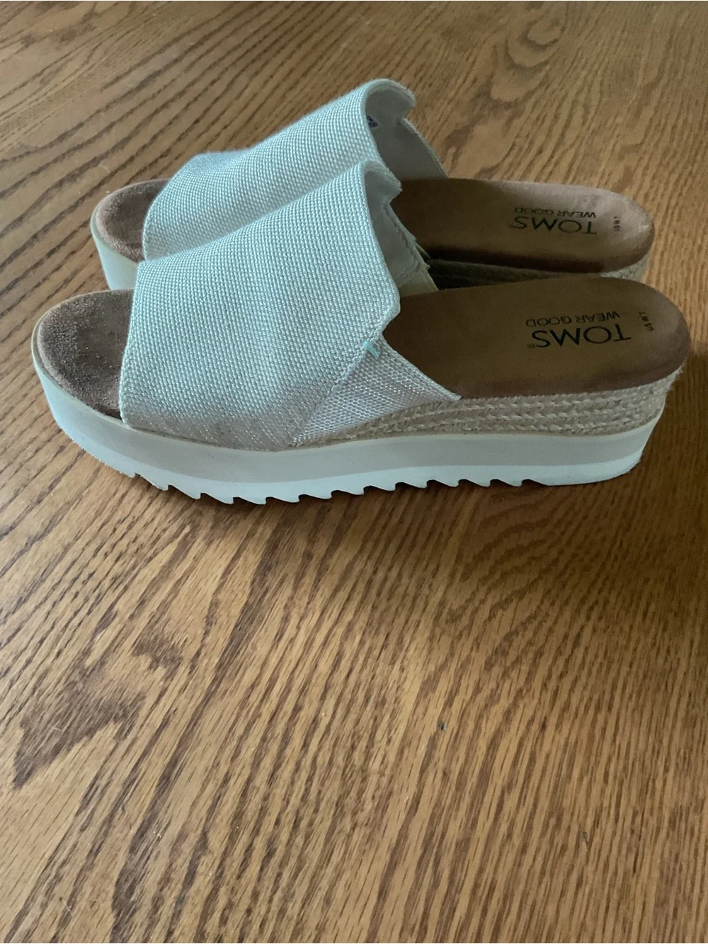 TOMS Cream Canvas Platform Slide Sandals